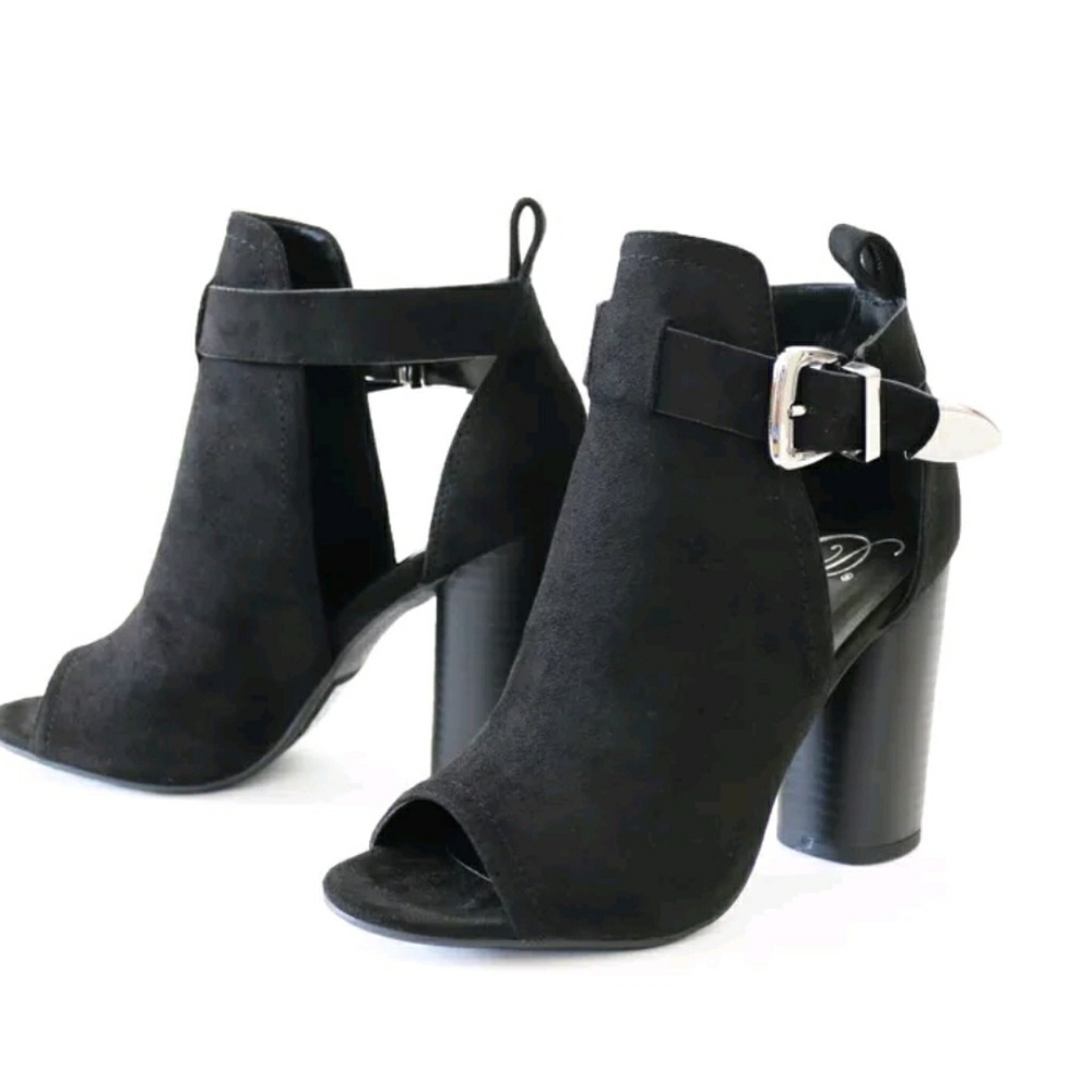 Peep toe booties with silver buckle brand new